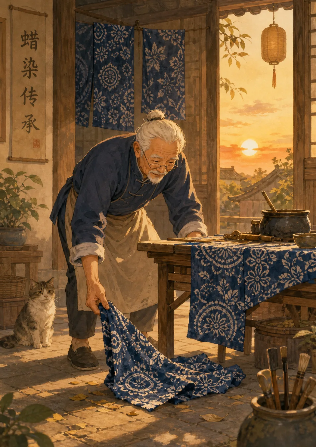 蜡染中的爷爷