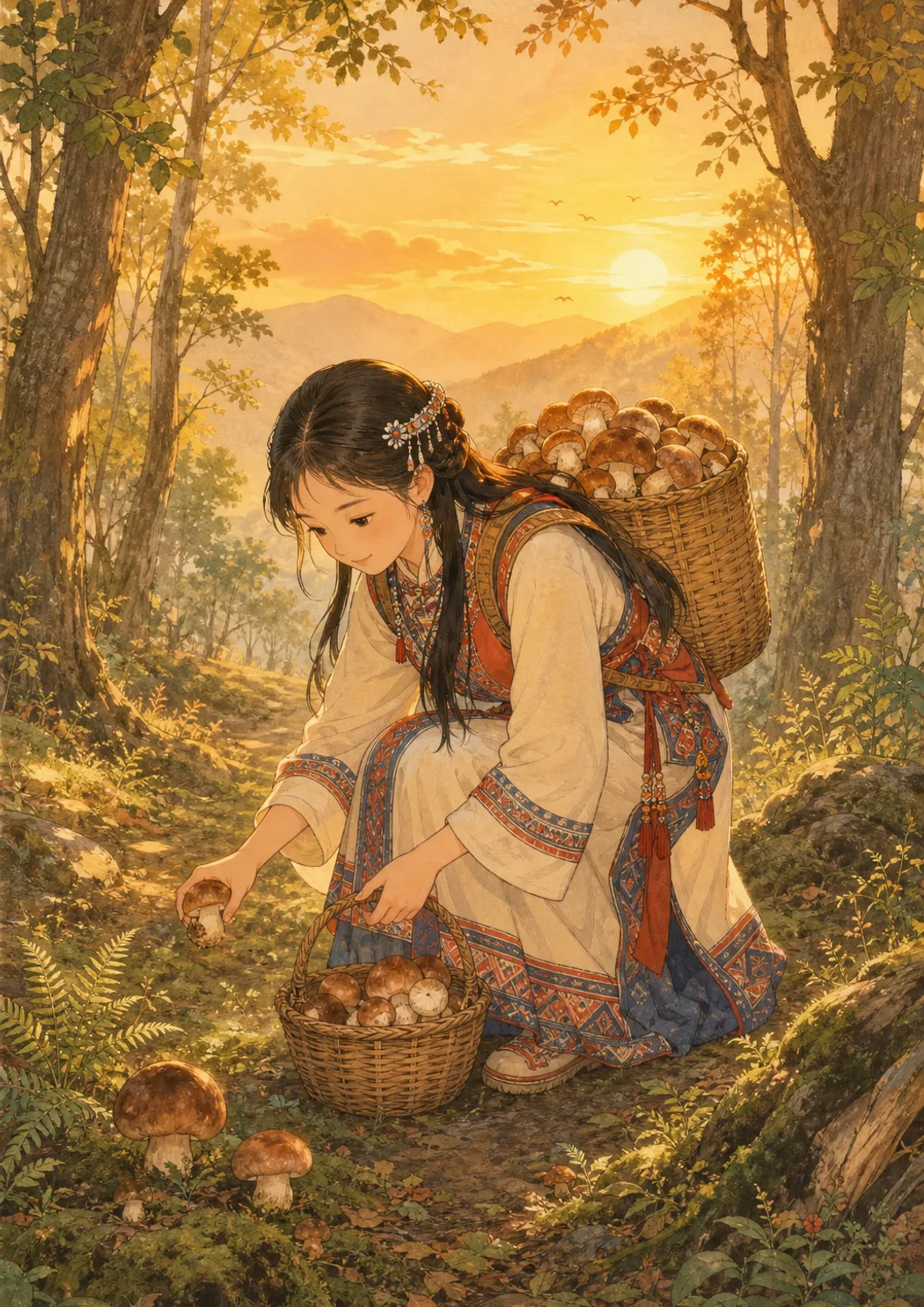 采蘑菇的小姑娘